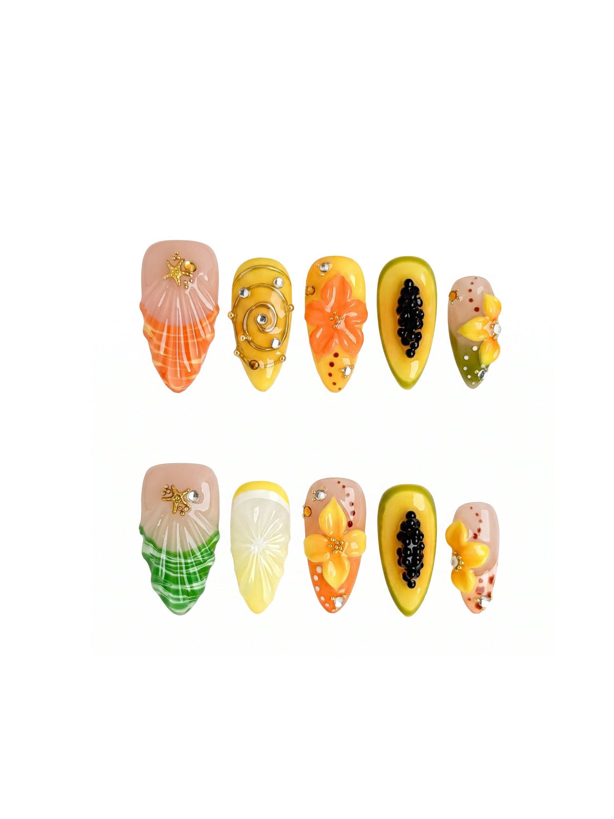 Citrus Jardin Tropical Fruit Press On Nails Medium Almond