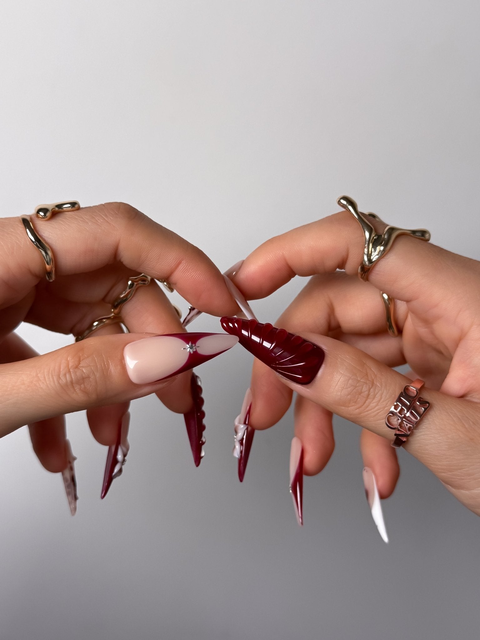 Burgundy Blossom Press-On Nails
