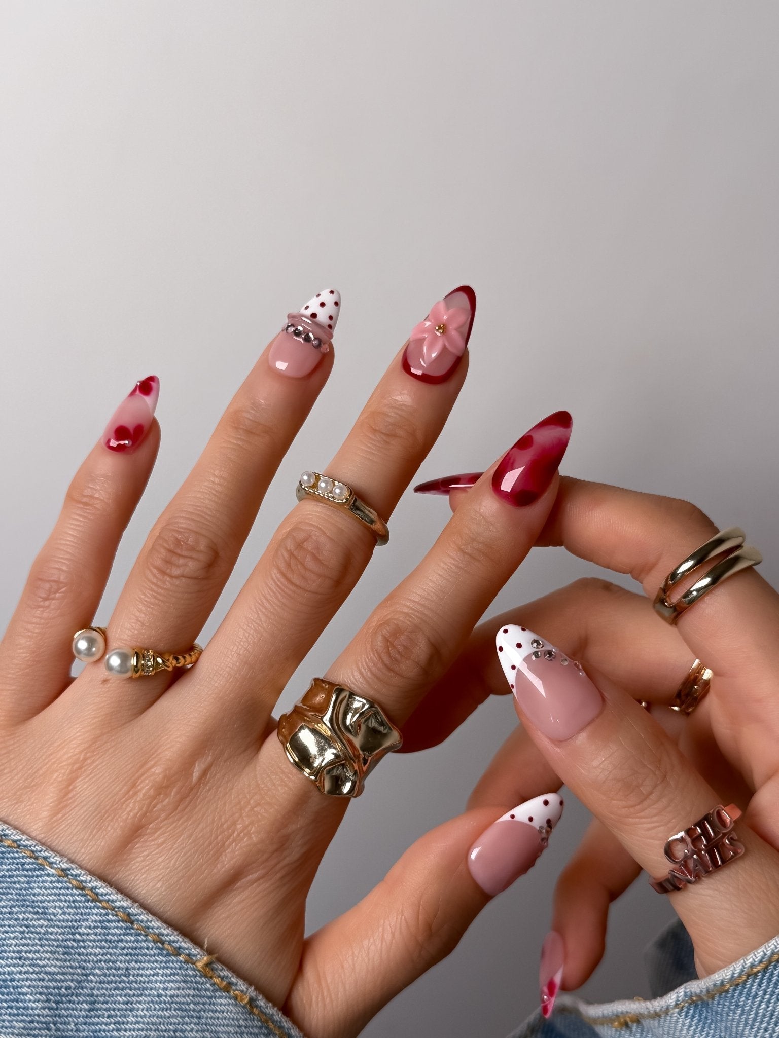 Red Flower Press-On Nails
