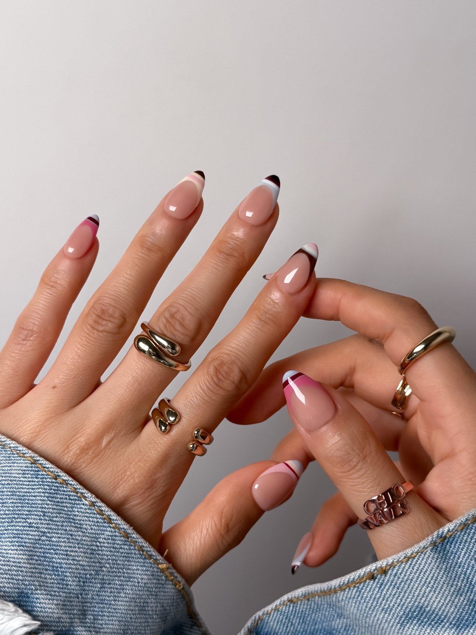 Pink French Tip Short Almond Press-On Nails