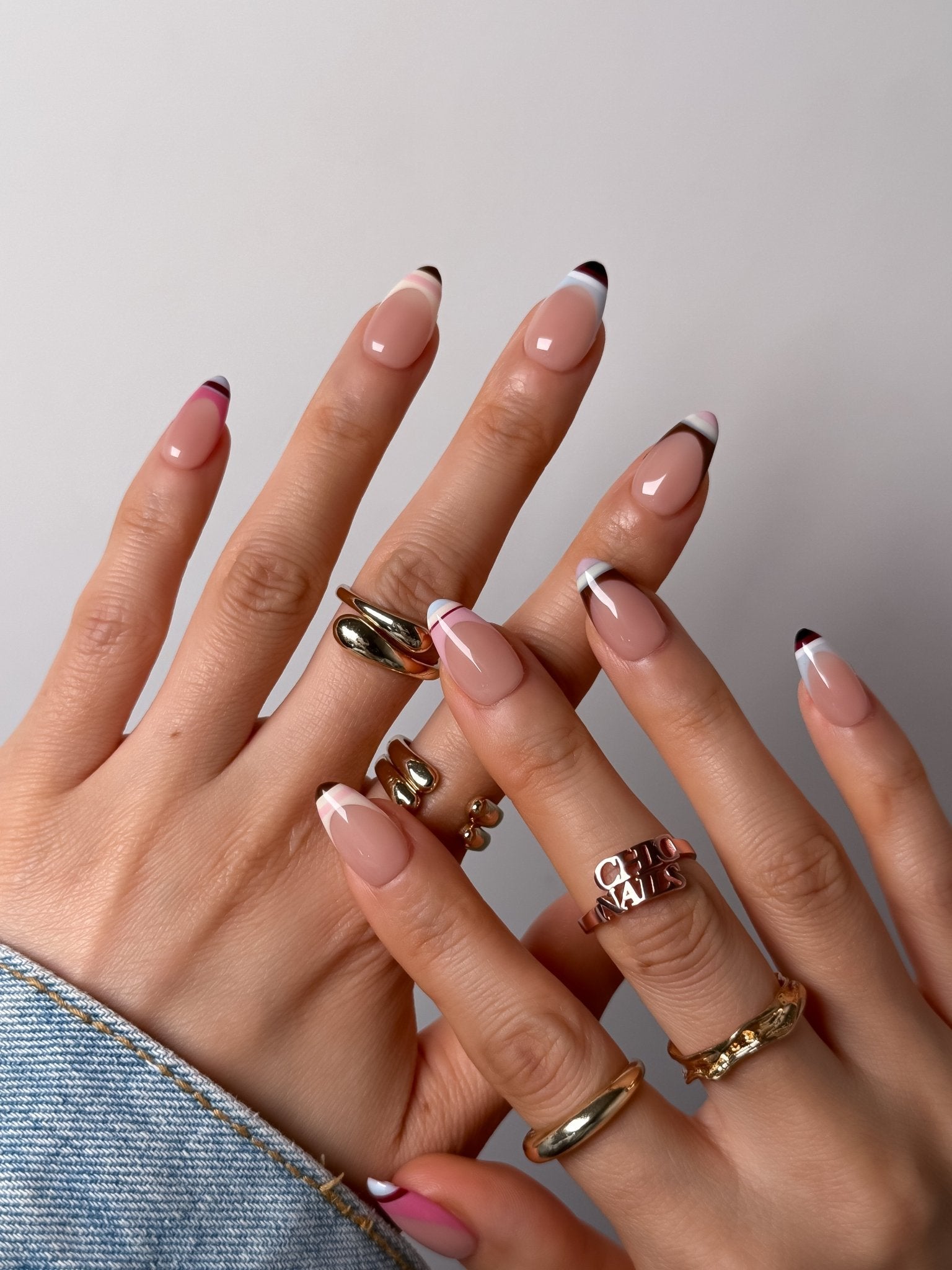Pink French Tip Short Almond Press-On Nails