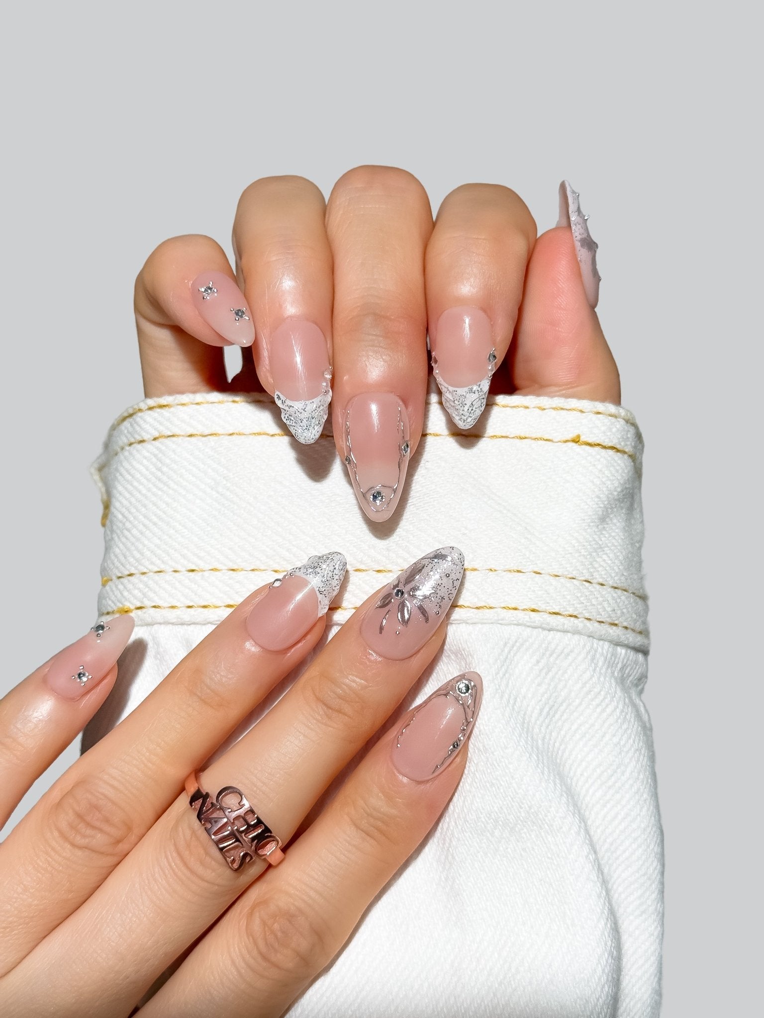 Silver Lace Elegance Press On Nails