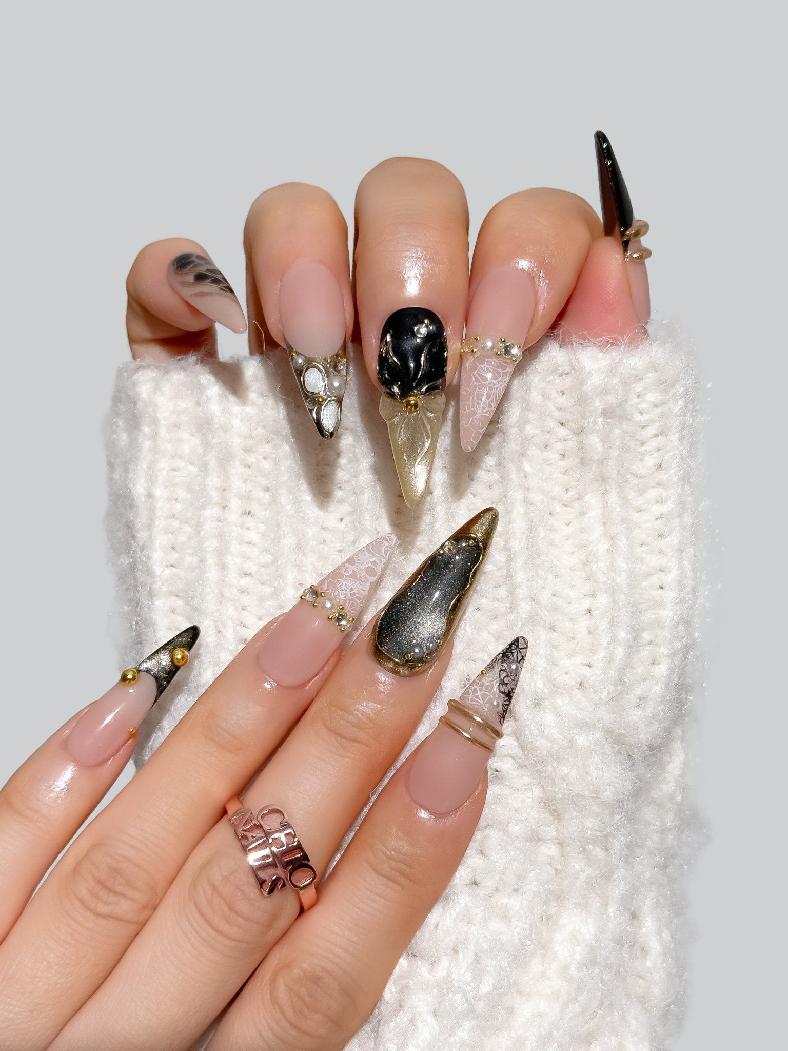 Black Chrome Stiletto Press-On Nails