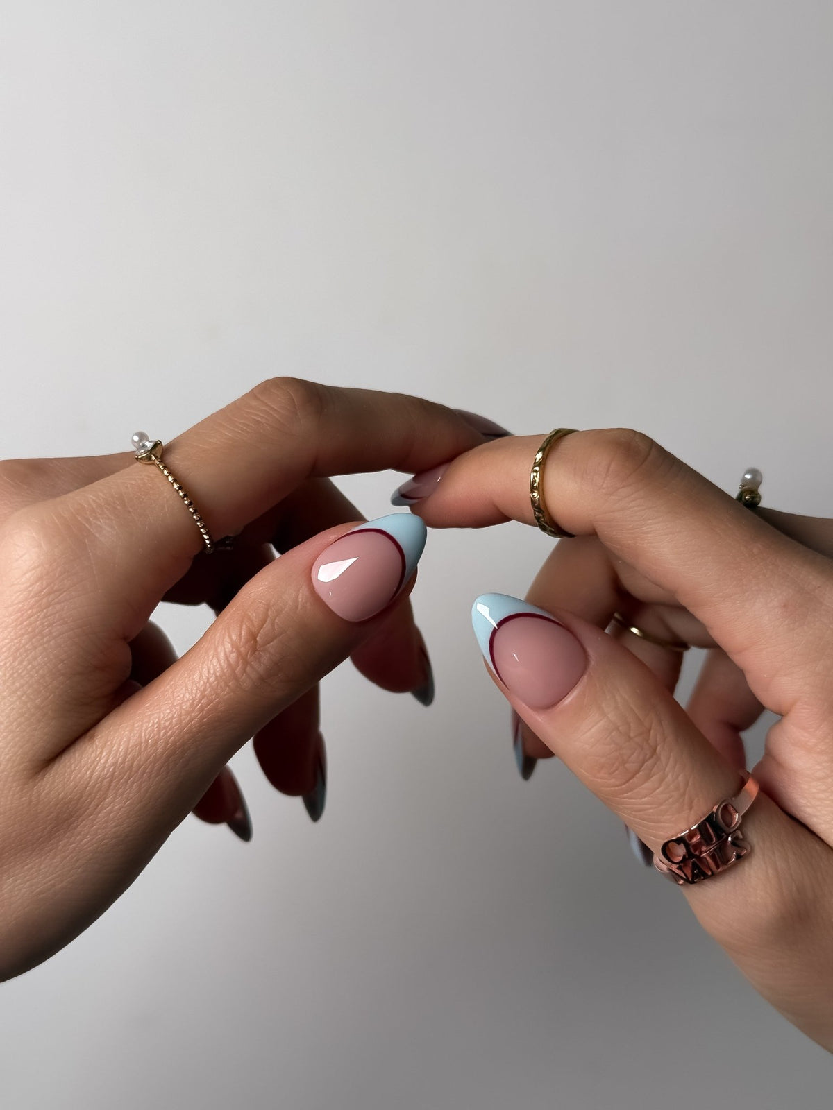 Blue Line Short Almond Press On Nails