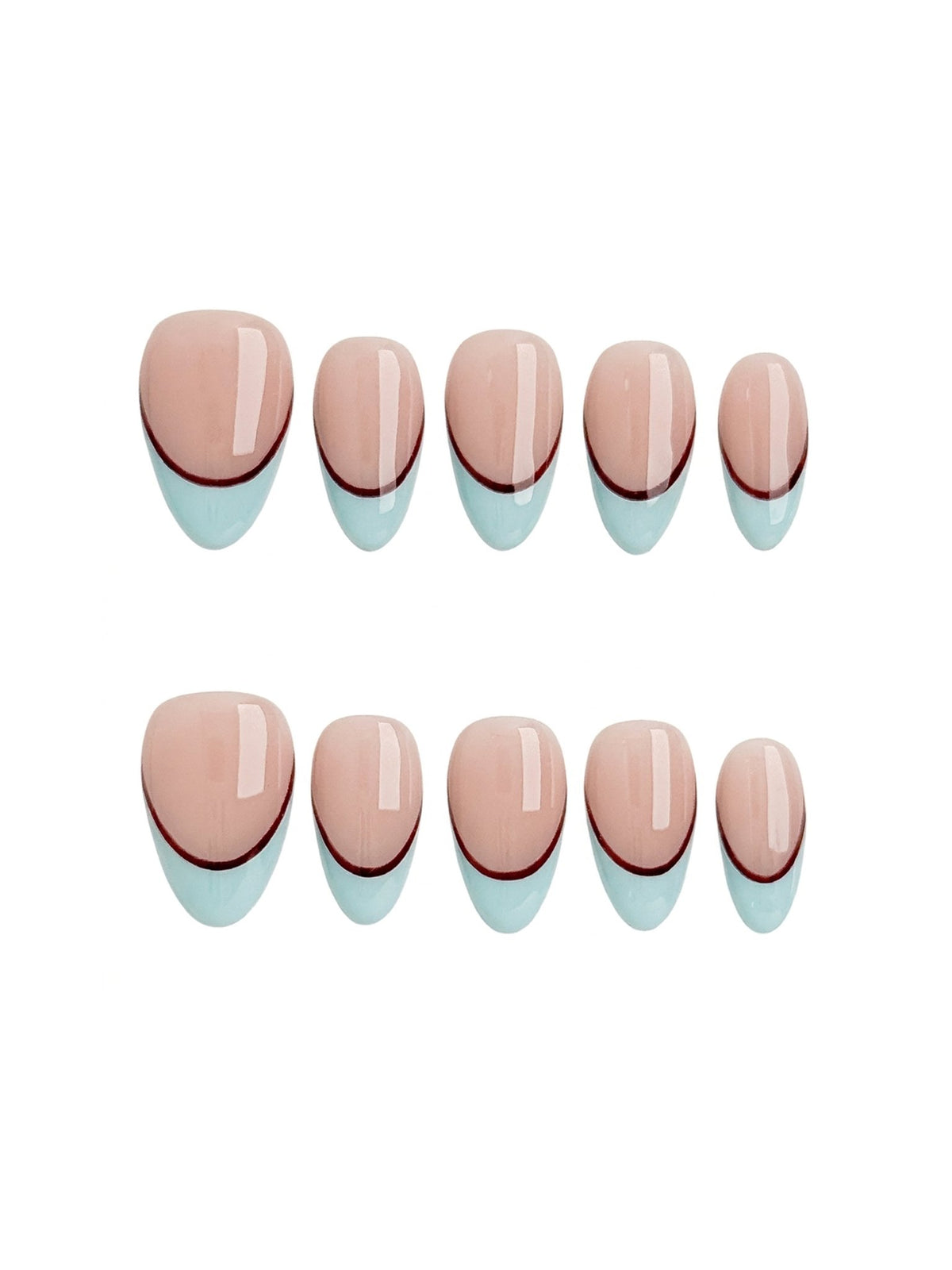 Blue Line Short Almond Press On Nails