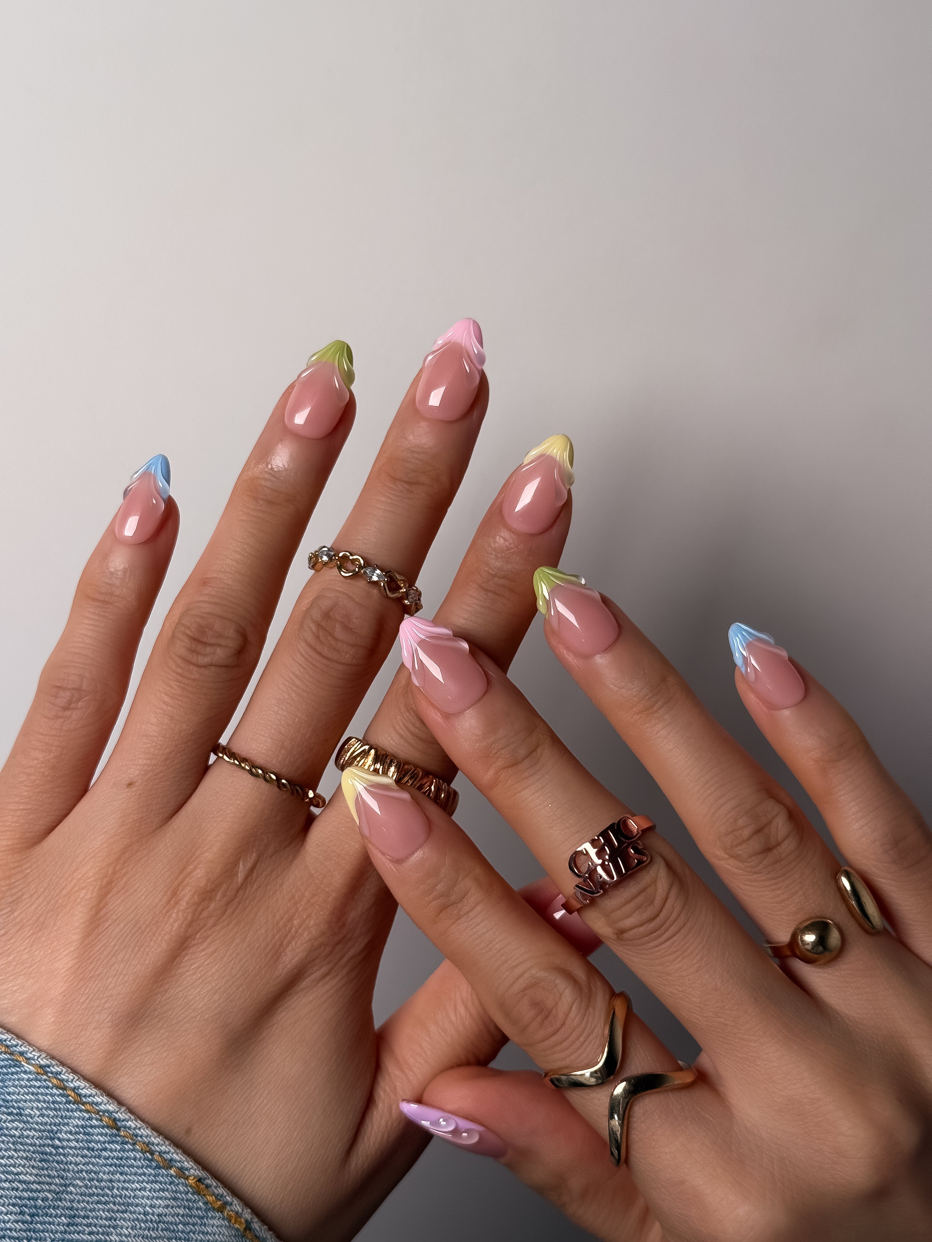 Pastel Petal French Tip Press On Nails Short Almond