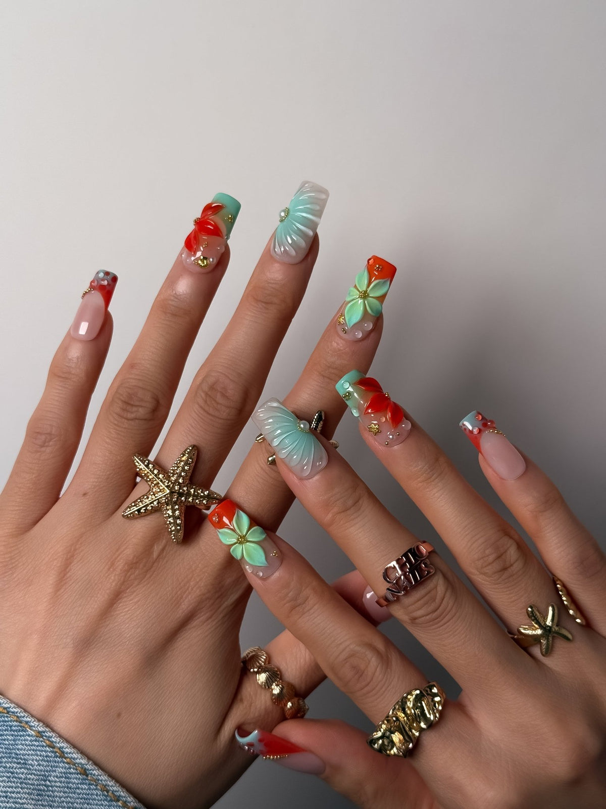 Tropical Floral Press On Nails Long Square