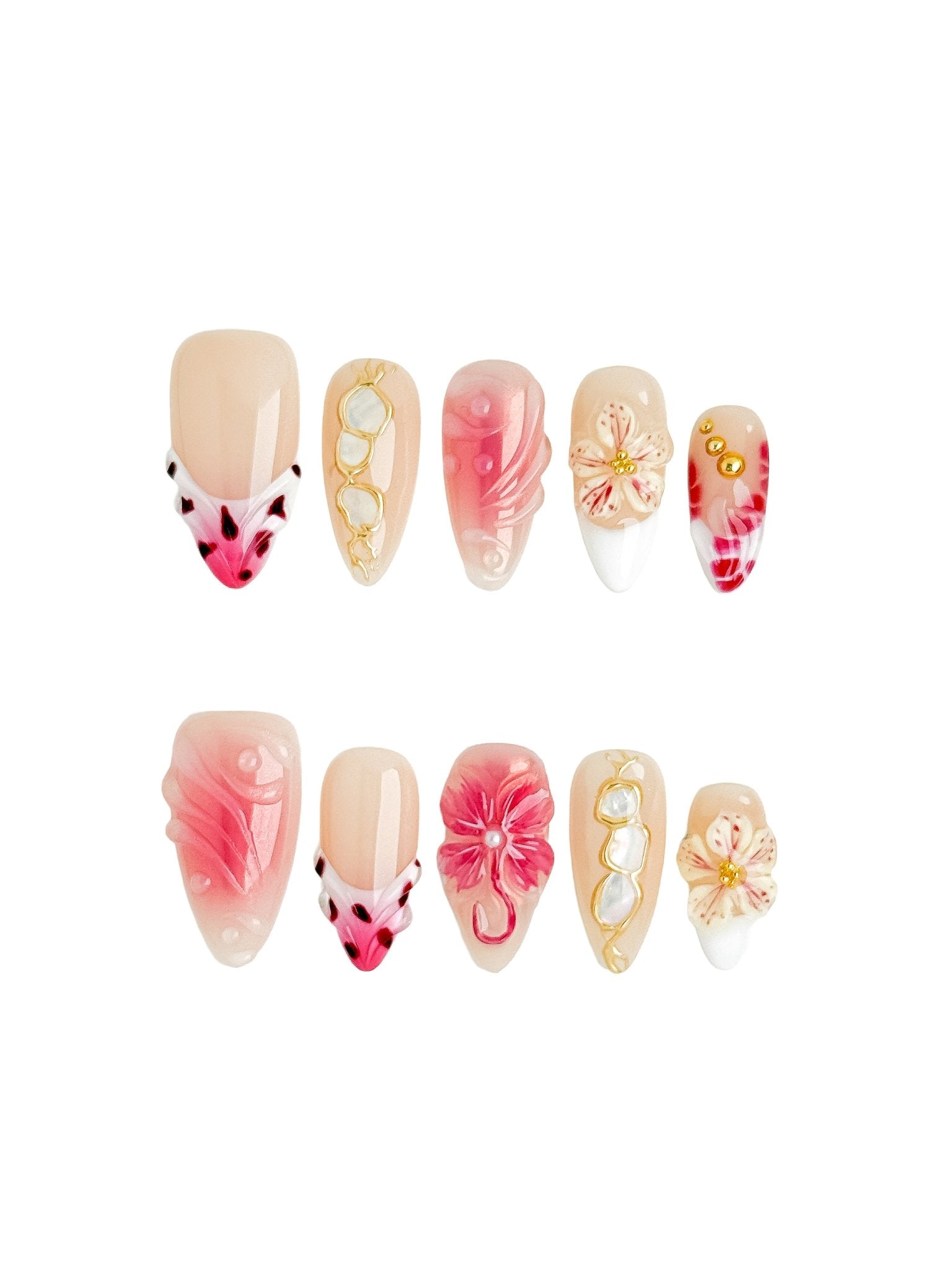 Rosé Lumière Pink Floral Press On Nails Medium Almond