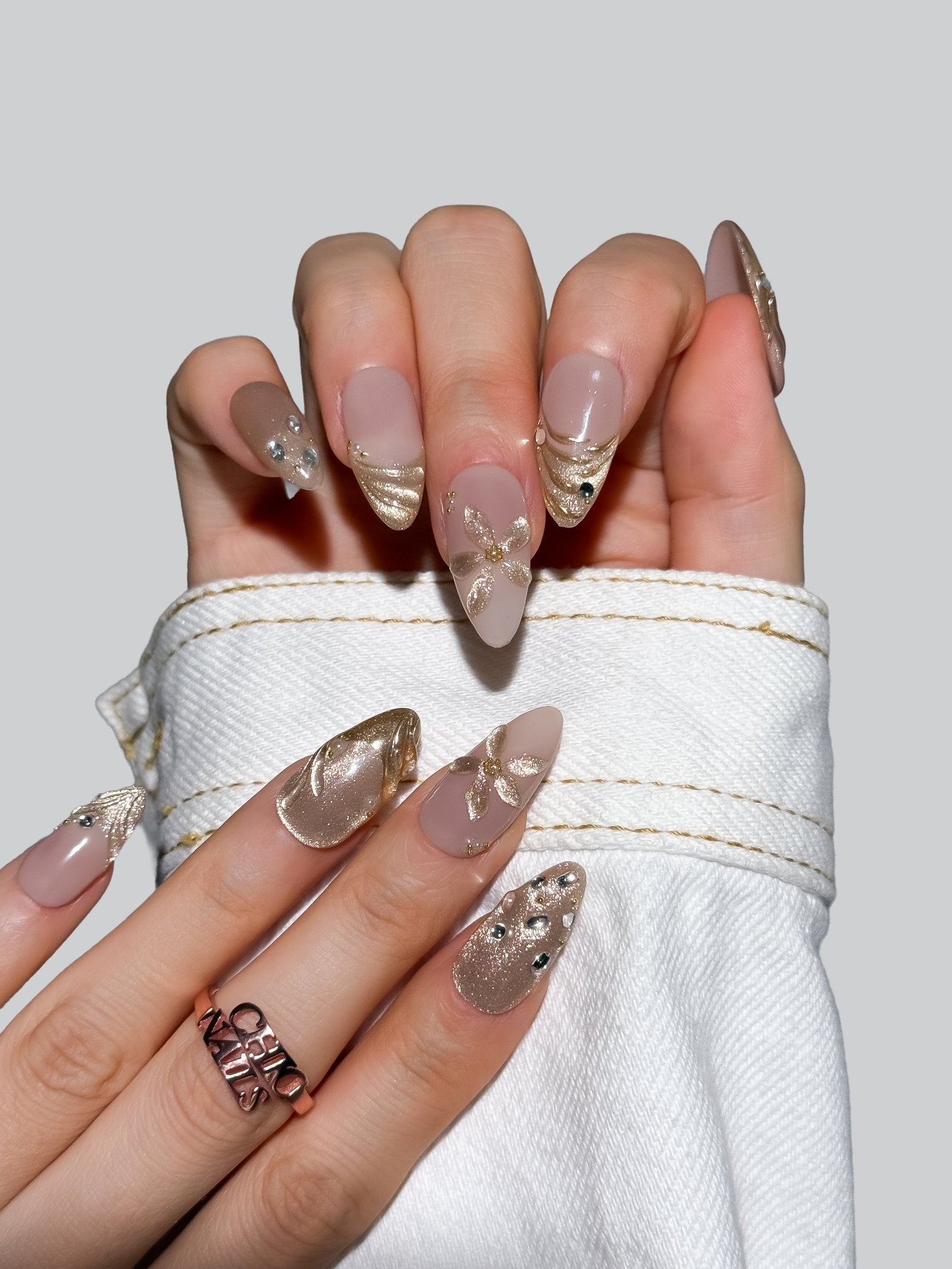 Champagne Blossom Press On Nails – Medium Almond